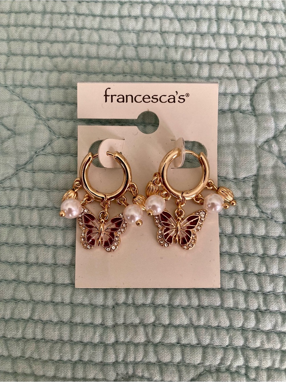 Francesca's Gold Butterfly Small Hoop Earrings with Pearls